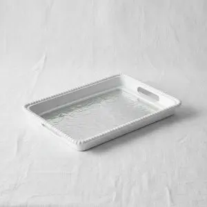 Minimalist Rectangular Plastic Serving Tray (Grey/White/Beige Mix - 30x20cm)