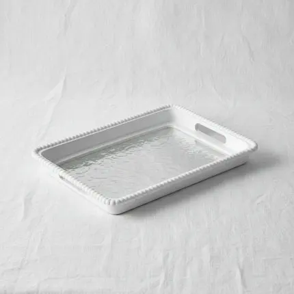 Minimalist Rectangular Plastic Serving Tray (Grey/White/Beige Mix - 30x20cm)