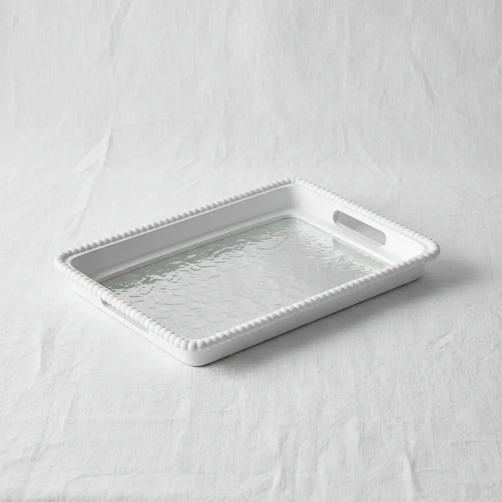 Minimalist Rectangular Plastic Serving Tray (Grey/White/Beige Mix - 30x20cm)