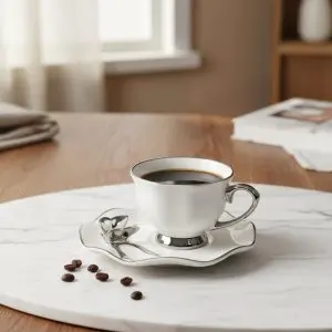 Coffee Cup with Saucer – Silver – 16-25 ( 6 Pieces )
