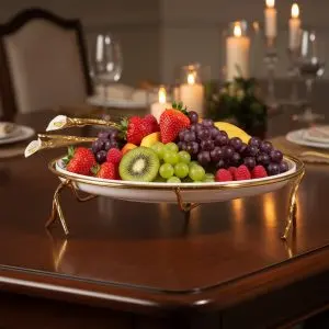 Opulent Round Lotus Flower Sweet Tray with Metallic Gold Handles and Bases