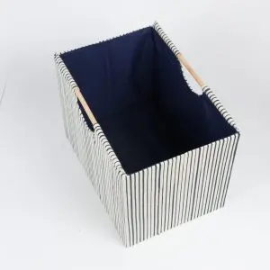 Textured Storage Basket W/Wooden Handle 41x28x31cm
