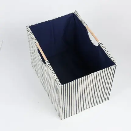 Textured Storage Basket W/Wooden Handle 41x28x31cm