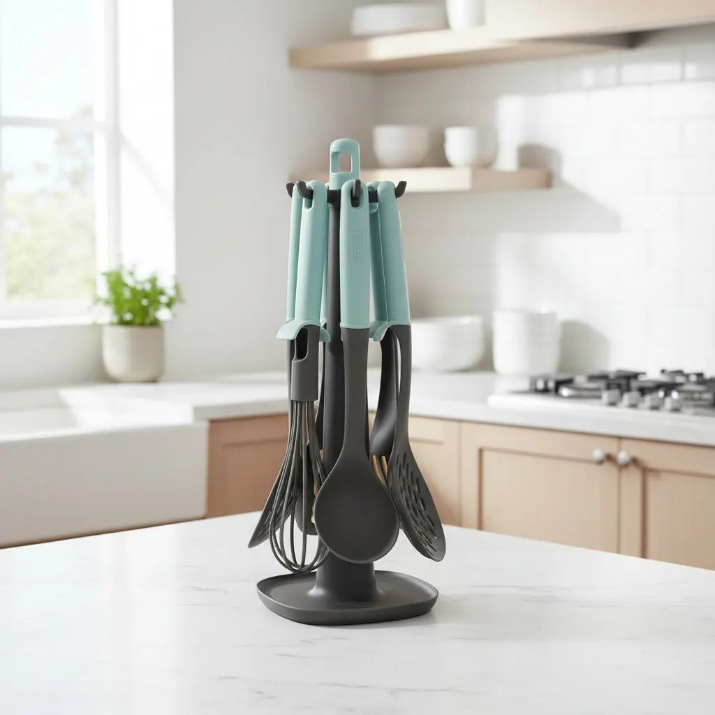 The Cerulean Minimalist Kitchen Utensil Suite (Premium Blue Cooking Ensemble)