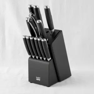 The Graphite 13-Piece Master Culinary Knife Block Set with Black Rubberwood Storage