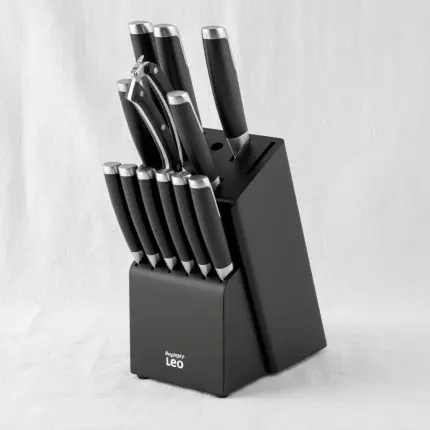 The Graphite 13-Piece Master Culinary Knife Block Set with Black Rubberwood Storage