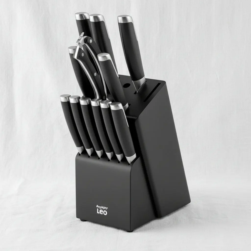 The Graphite 13-Piece Master Culinary Knife Block Set with Black Rubberwood Storage