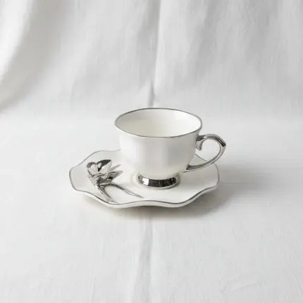 Coffee Cup with Saucer – Silver – 16-25 ( 6 Pieces )