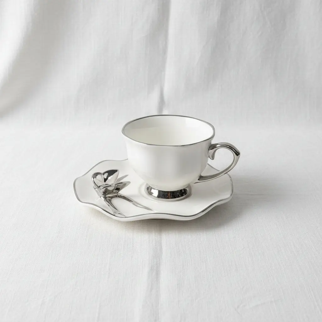 Coffee Cup with Saucer – Silver – 16-25 ( 6 Pieces ) Coffee Cup with Saucer – Silver – 16-25 ( 6 Pieces )