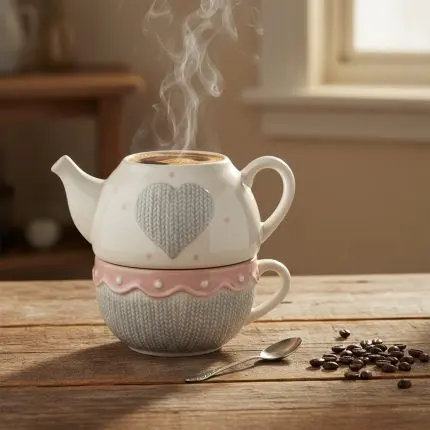 The Haven Ceramic Cup and Pot Set (Sweater Texture)
