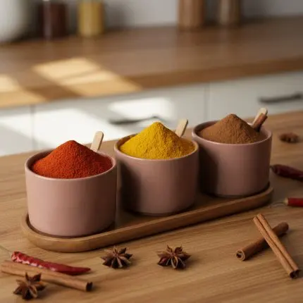 The La Maya Minimalist Brown 3-Piece Spice Set with Tray