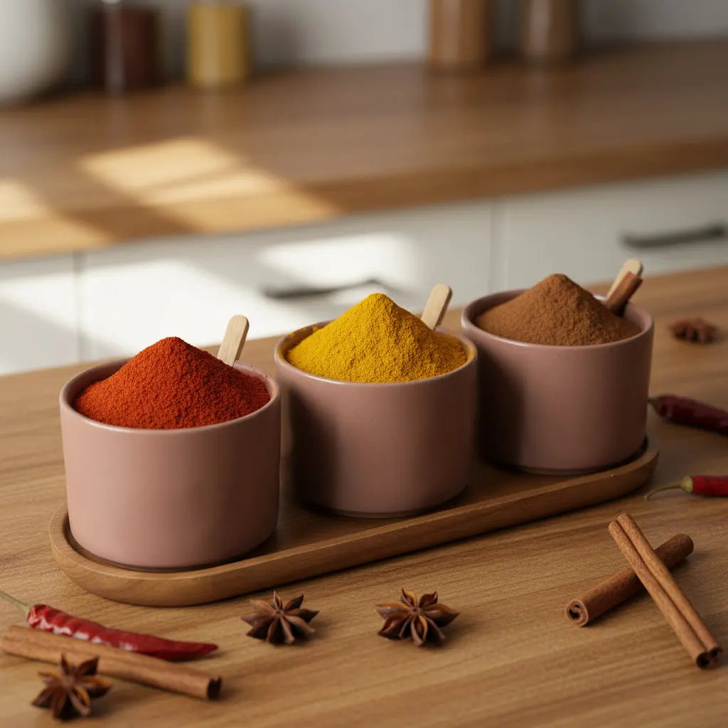 The La Maya Minimalist Brown 3-Piece Spice Set with Tray