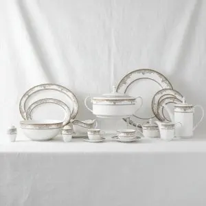 The Crown Minimalist Gold Collection (Matt Gold White 128-Piece Bangladesh Dinner Set)