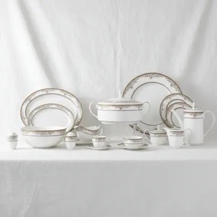 The Crown Minimalist Gold Collection (Matt Gold White 128-Piece Bangladesh Dinner Set)