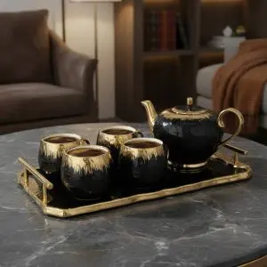 Majestic Tiger Motif Porcelain Tea Set (6-Piece)