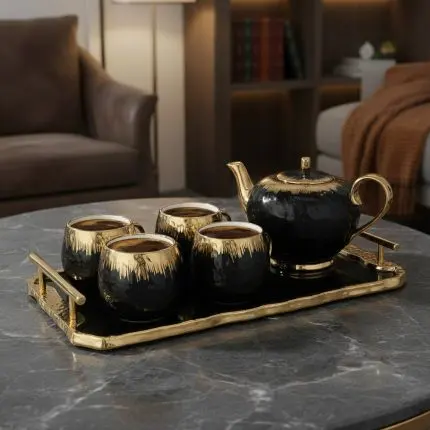 Majestic Tiger Motif Porcelain Tea Set (6-Piece)