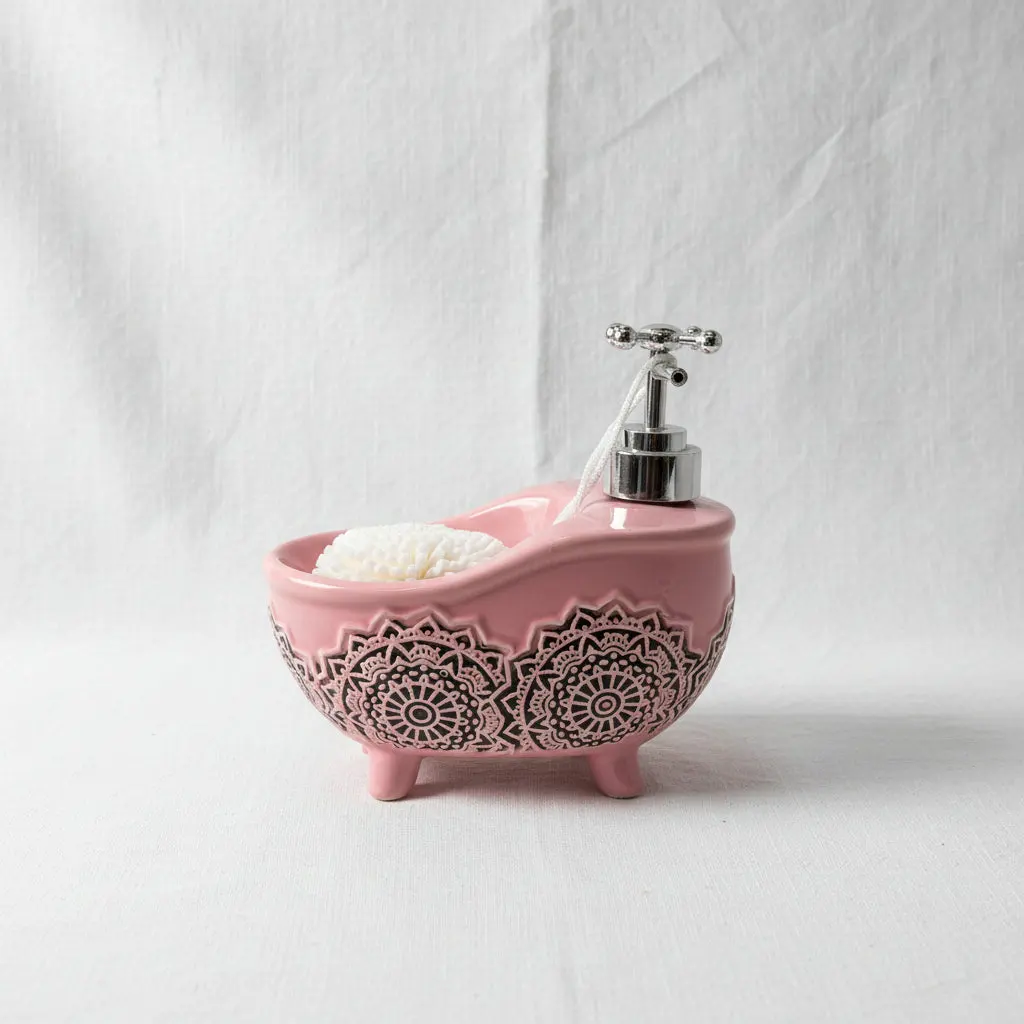 Pink Ceremic Soap Dispenser with Spounch