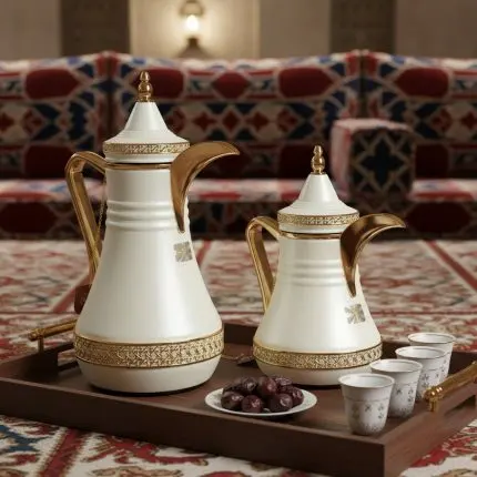 Set of 2 Coffee & Tea Arabic Thermos Cream & Gold