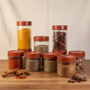 Sleek Minimalist 7-Piece Glass Spice Jar Set with Organizer Rack