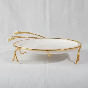 Opulent Round Lotus Flower Sweet Tray with Metallic Gold Handles and Bases