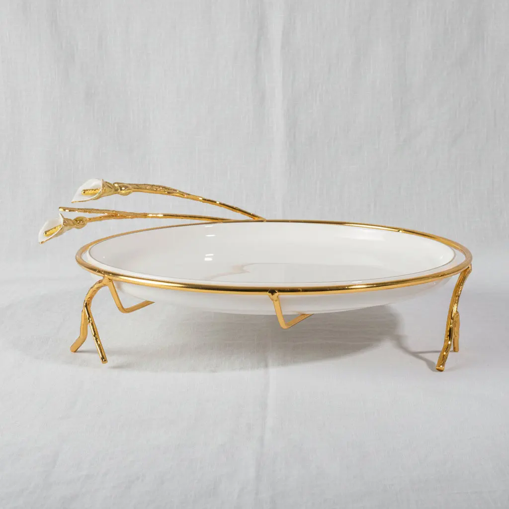 Opulent Round Lotus Flower Sweet Tray with Metallic Gold Handles and Bases
