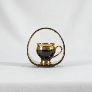 Gold/Black Coffee Set (6-Piece) with Handled Plate