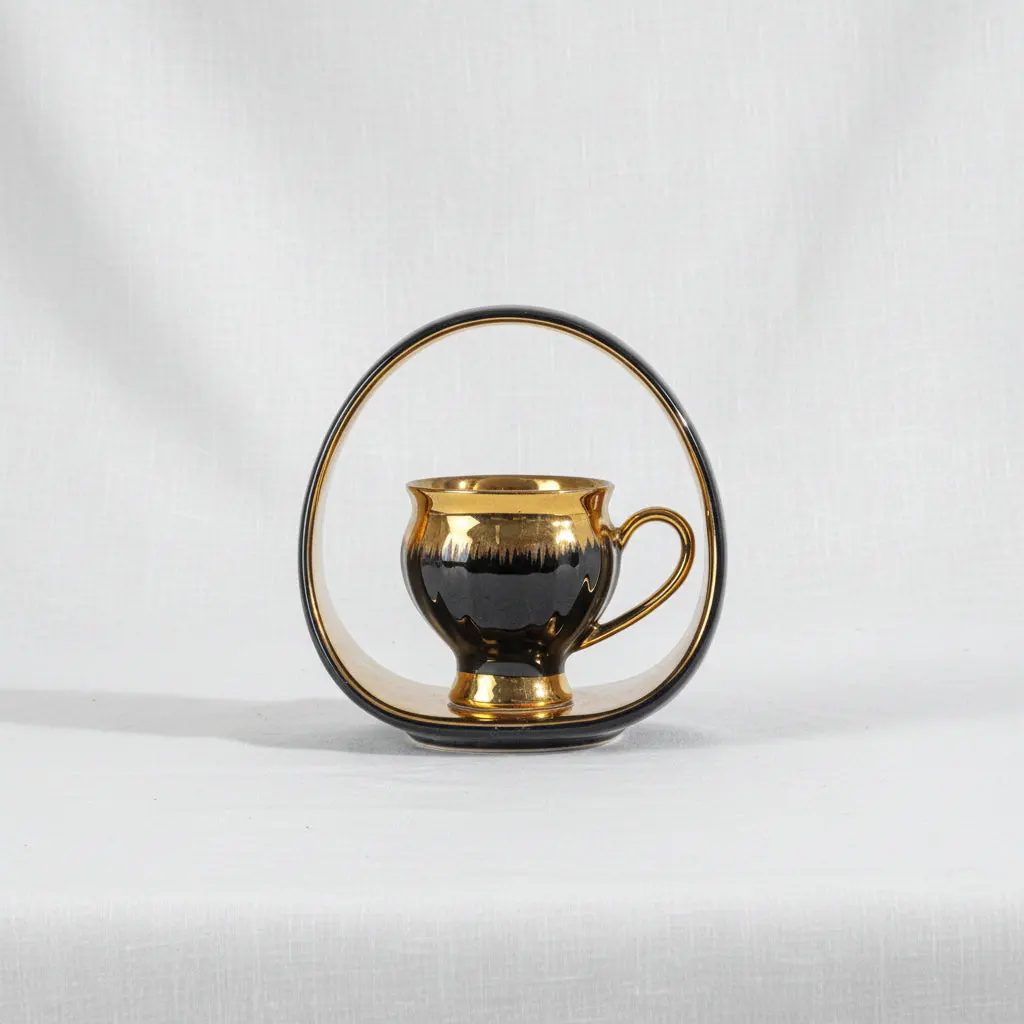 Gold/Black Coffee Set (6-Piece) with Handled Plate