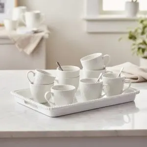Minimalist Rectangular Plastic Serving Tray (Grey/White/Beige Mix - 30x20cm)