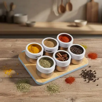 Tessie & Jessie Premium Glass Spice Jar Set (6 Pieces)