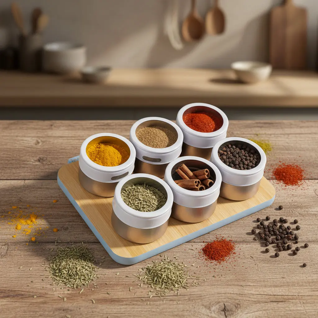 Tessie & Jessie Premium Glass Spice Jar Set (6 Pieces)
