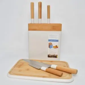 Chic Tessie & Jessie Minimalist White Knife Set with Matching Cutting Board