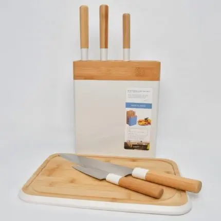 Chic Tessie & Jessie Minimalist White Knife Set with Matching Cutting Board