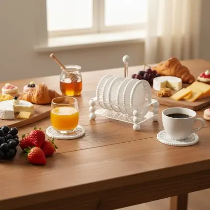 Plastic Plate Set with Stand (Grey/White/Beige Mix - 14x20cm)