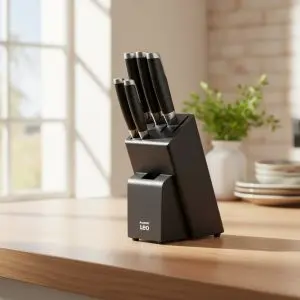 The Graphite 6-Piece Precision Knife Block Set with Black Rubberwood Storage
