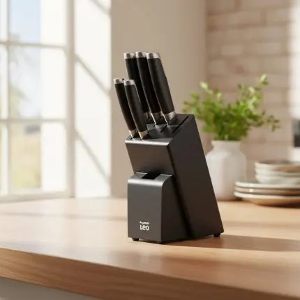 The Graphite 6-Piece Precision Knife Block Set with Black Rubberwood Storage
