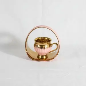 Gold/Pink Coffee Set of 6Pcs W/Handled Plate