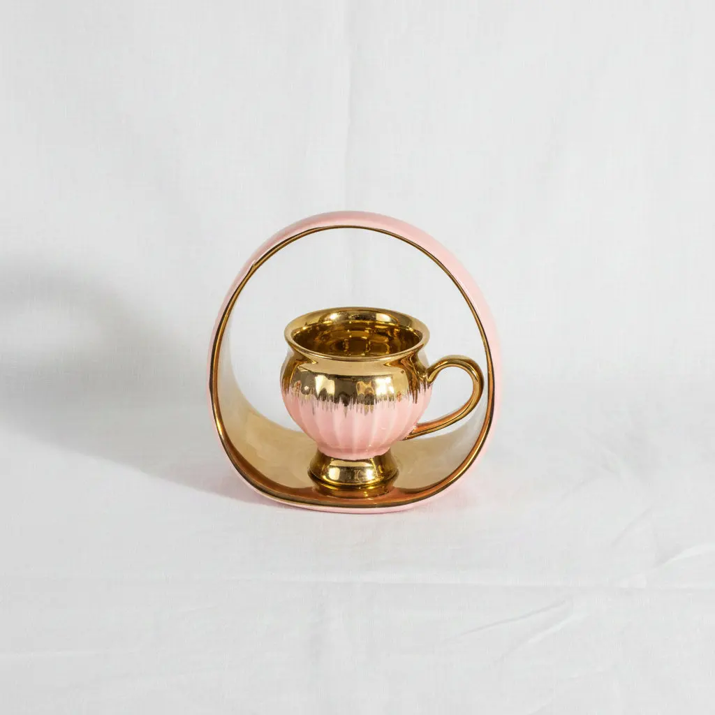 Gold/Pink Coffee Set of 6Pcs W/Handled Plate