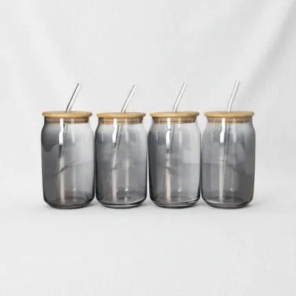Trendy Can-Shaped Glass Cup Set with Wooden Lids & Straws (9-Piece)