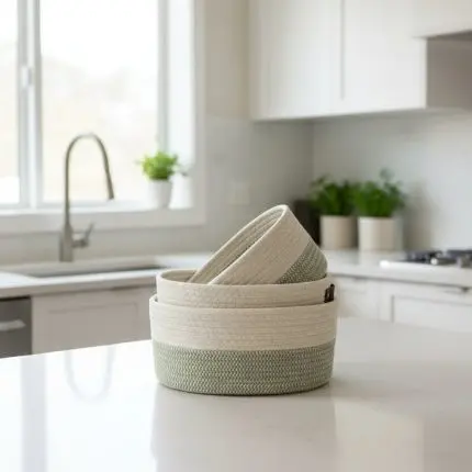 Oval Fabric Basket Bathroom Set