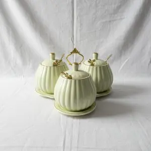 The Minimalist Culinary Sanctuary (Light Yellow 3 Piece Porcelain Spice Set with Holder)
