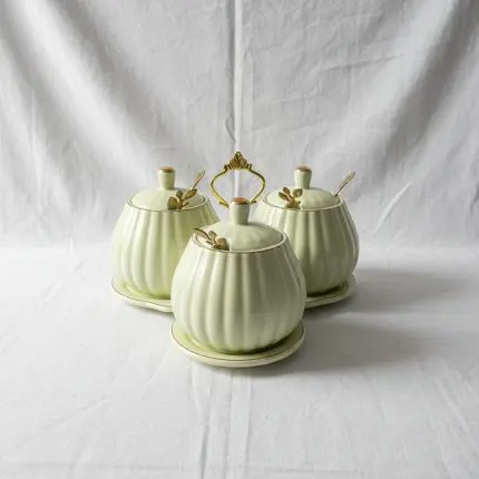 The Minimalist Culinary Sanctuary (Light Yellow 3 Piece Porcelain Spice Set with Holder)