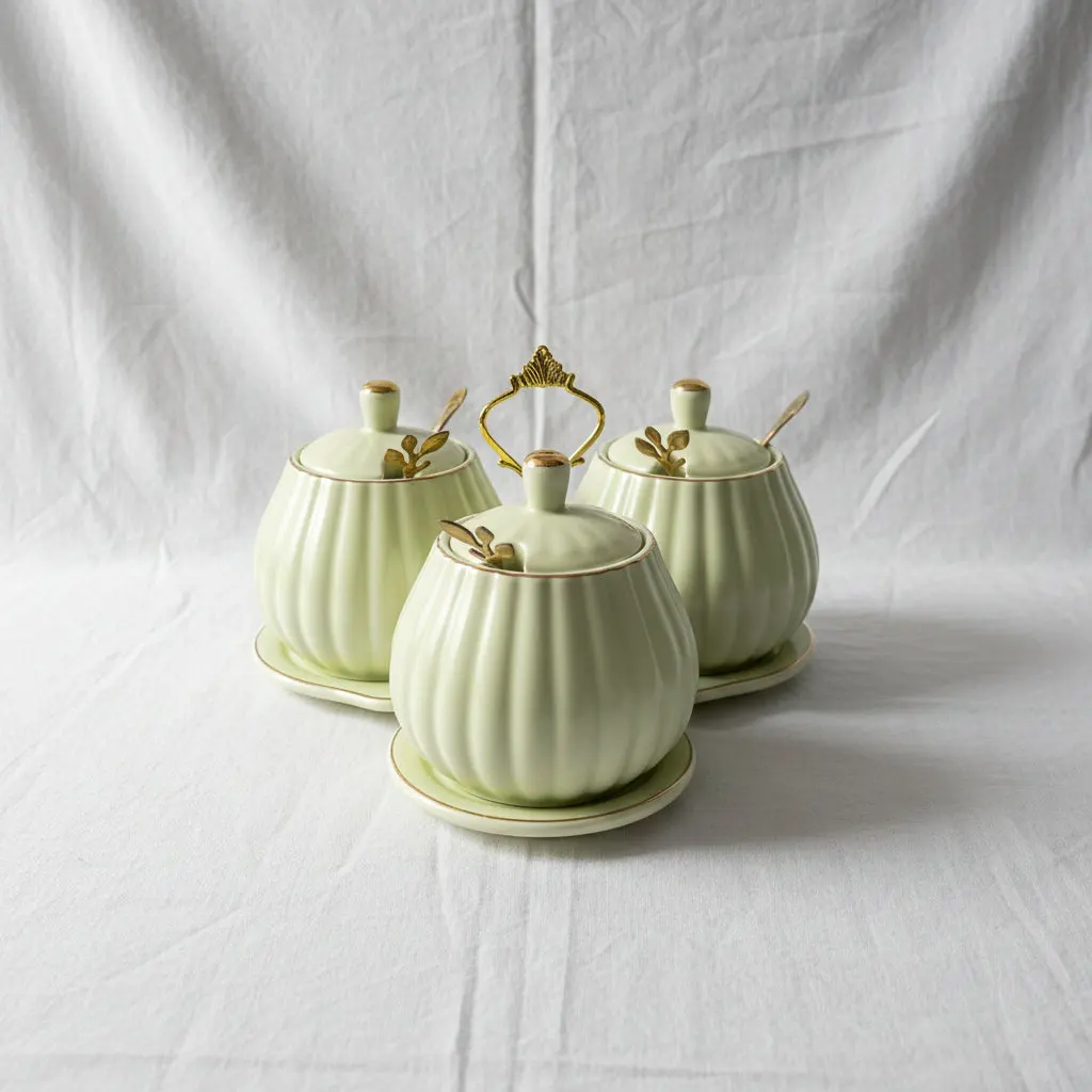 The Minimalist Culinary Sanctuary (Light Yellow 3 Piece Porcelain Spice Set with Holder) The Minimalist Culinary Sanctuary (Light Yellow 3 Piece Porcelain Spice Set with Holder)