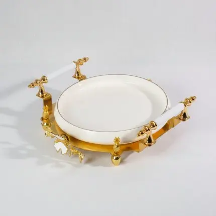 Opulent Round Sweet Tray with Metallic Gold Handles and Bases