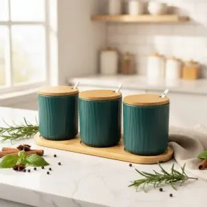 The La Maya Minimalist Three-Piece Spice Set with Tray (Slate Grey)
