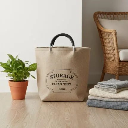The Haven Minimalist Earth Vault (Beige Storage Bag W/Wooden Handle)