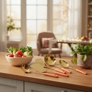 Vibrant Tramontina Orange and Gold Stainless Steel Cooking Utensil Set