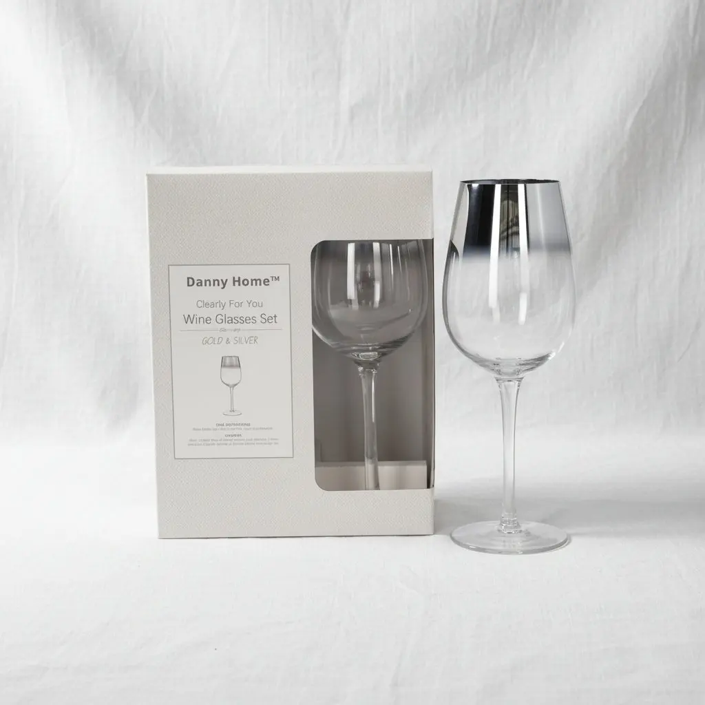 ( Buy 1 Get 1 Free ) Elegant Silver Accent Crystal Stemmed Glass Set (4-Piece / 450ml)