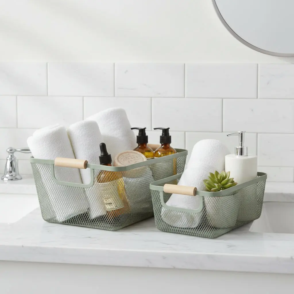 Wire bathroom basket set