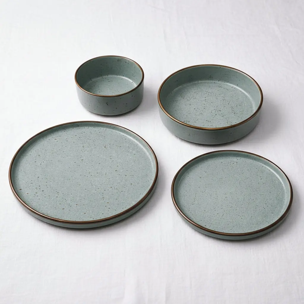 Organic Reactive 9 Green 24-Piece Porcelain Dinner Set