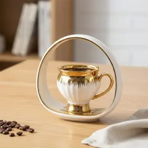 Luxury Gold & Warm Beige Coffee Set (6-Piece with Handled Plate)